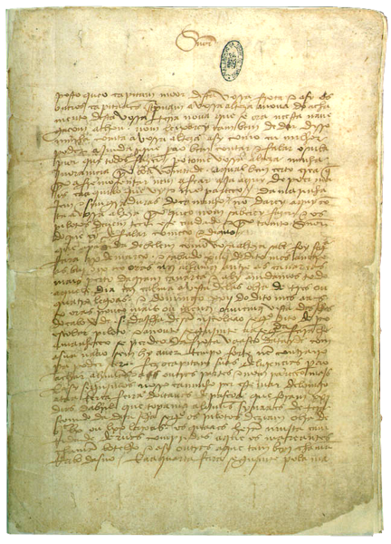 Uma página da carta de Pero Vaz de Caminha ao rei de Portugal.